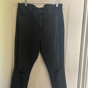 Seven for all mankind black ripped tummyless high rise jeans size 16